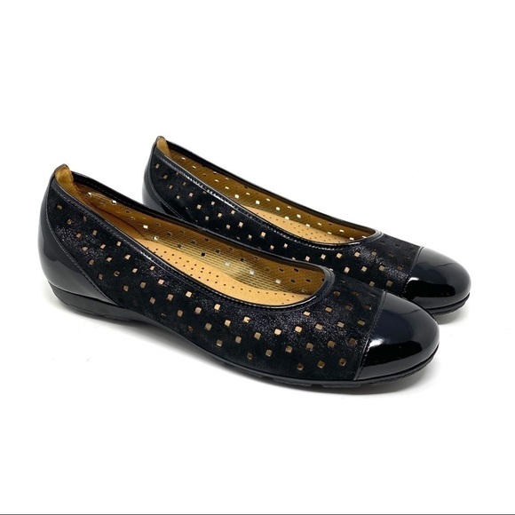 Gabor black shimmering leather laser cut flats - Picture 2 of 12
